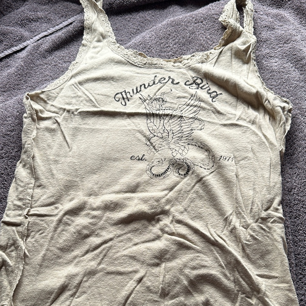 Free People Cream Graphic Tank Top